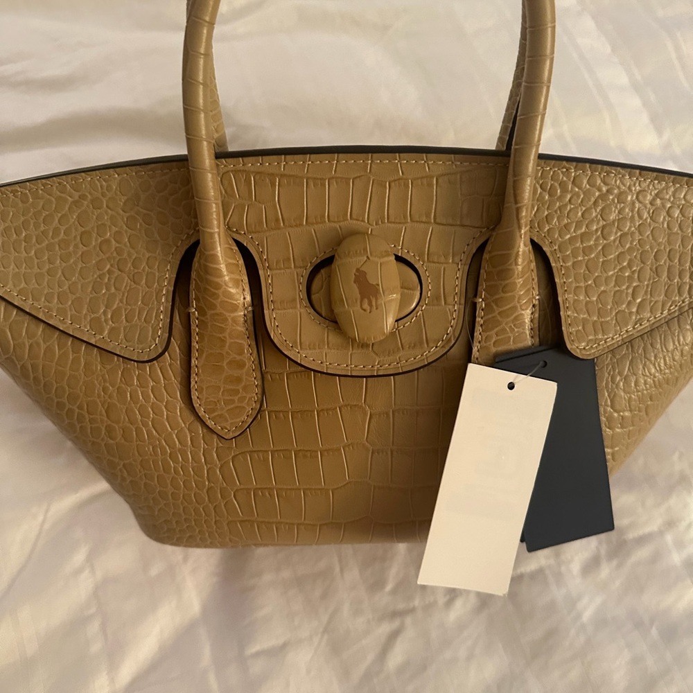 New Ralph Lauren Tan Crocodile-Embossed Women's Bag